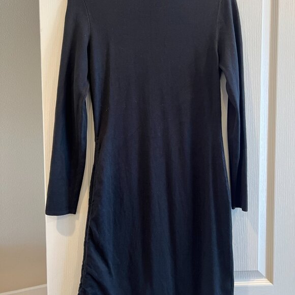 Abercrombie & Fitch Asymmetrical Ruched Mini Sweater Dress Size L Black - Picture 5 of 6